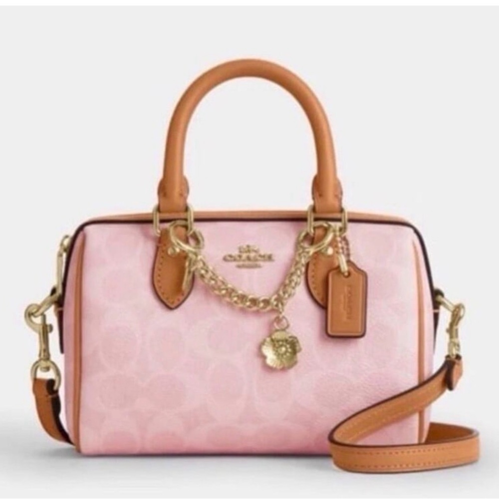 NWT Coach Pink and Tan Satchel MINI ROWAN - Picture 1 of 16